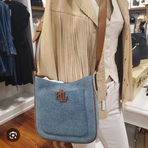 Ralph Lauren Blue and Tan Logo  Crossbody Bag